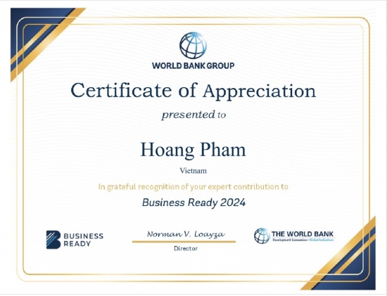 CERTIFICATE OF APPRECIATION  FOR JAMES PHAM'S CONTRIBUTION TO PILOT I OF THE B-READY PROJECT