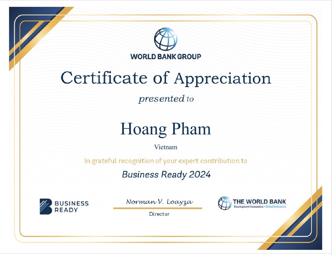 CERTIFICATE OF APPRECIATION  FOR JAMES PHAM'S CONTRIBUTION TO PILOT I OF THE B-READY PROJECT